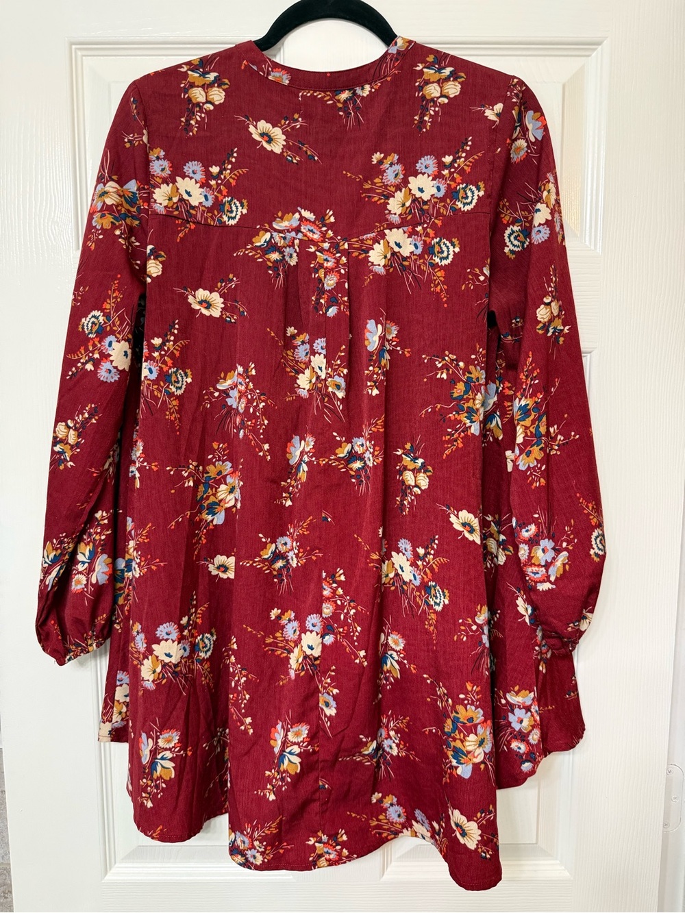 Altar'd State Burgundy Floral Long-Sleeve Tunic Dress - Picture 2 of 3